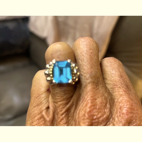 Lagos 925/750 Caviar SS Blue Topaz Ring Signed MINT COND Sz 7 STUNNER BUT SIMPL - Picture 3 of 9